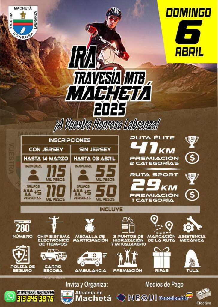 Inscripciones para la Travesía MTB Machetá 2025, Recorrido y altimetría de la Travesía MTB Machetá, Fechas y horarios de la Travesía MTB Machetá 2025