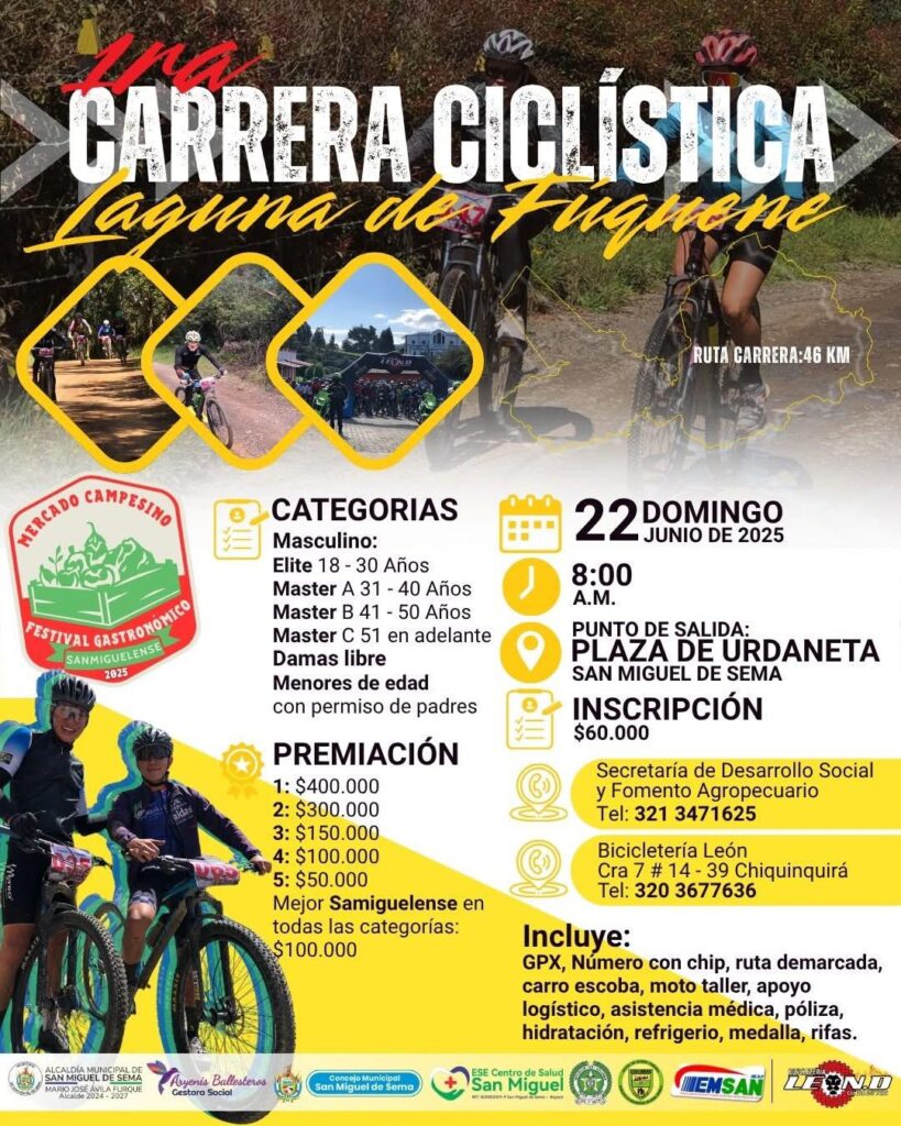 carrera ciclística laguna de Fúquene, carreras mtb Colombia, carreras por etapas, carreras mtb en boayacá